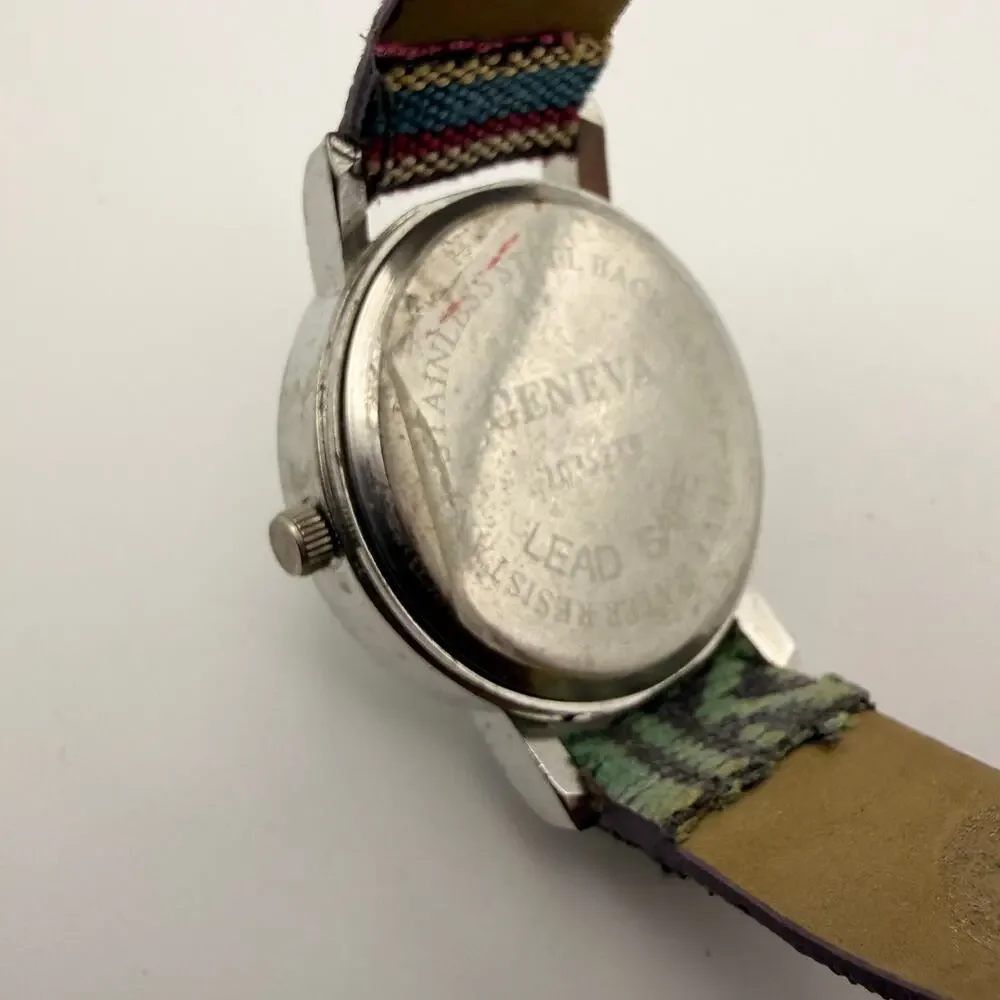 Geneva Tribal Weave Watch - Silver Tone Mother-of-Pearl Dial Working New Battery
